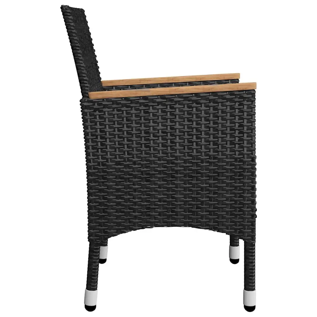 5 Piece Outdoor Garden Dining Set Black Acacia Wood Rattan Chairs Table