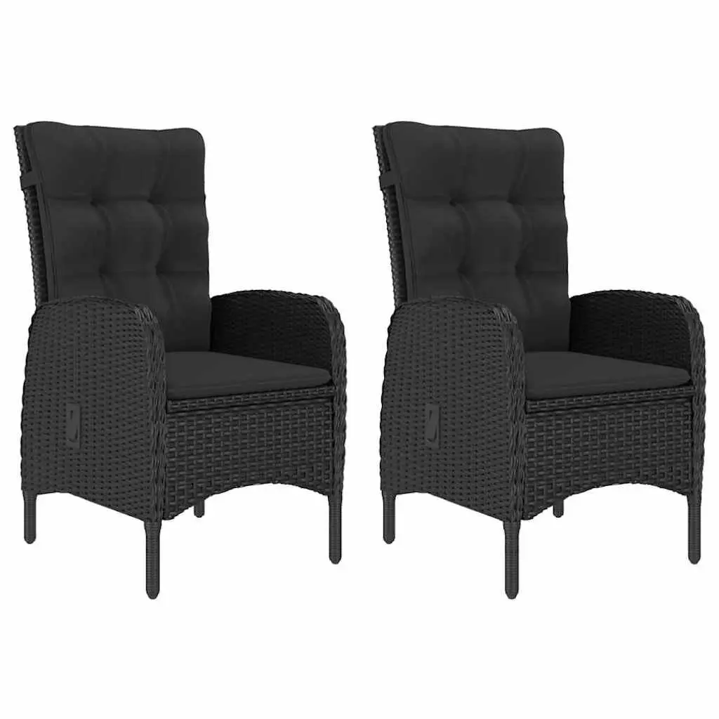 Garden Dining Set 3 Piece Outdoor Table Chairs Black Acacia Wood Rattan