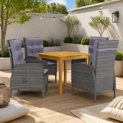 Garden Dining Set 5 Piece Outdoor Table Chairs Grey Acacia Wood Rattan