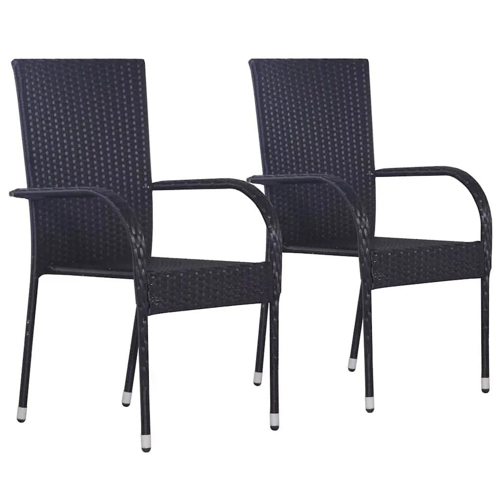 3 Piece Outdoor Garden Dining Set Acacia Wood Table Rattan Chairs Black