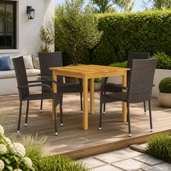 5 Piece Garden Dining Set Outdoor Table Chairs Acacia Wood Steel Frame Rattan