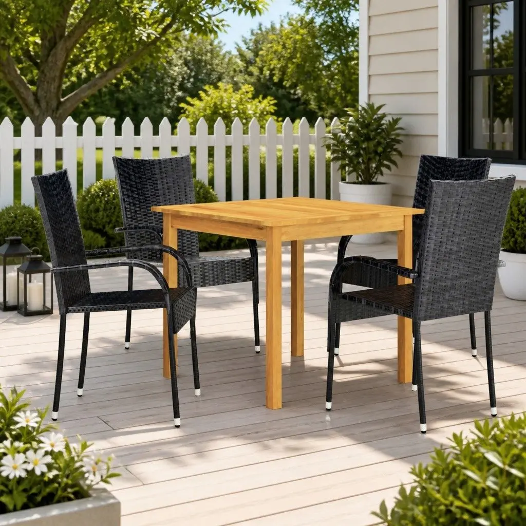 5 Piece Garden Dining Set Outdoor Table Chairs Black Patio Furniture