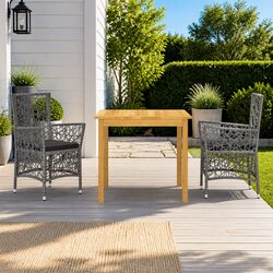 3 Piece Garden Dining Set Outdoor Table Chairs PE Rattan Steel Frame Grey