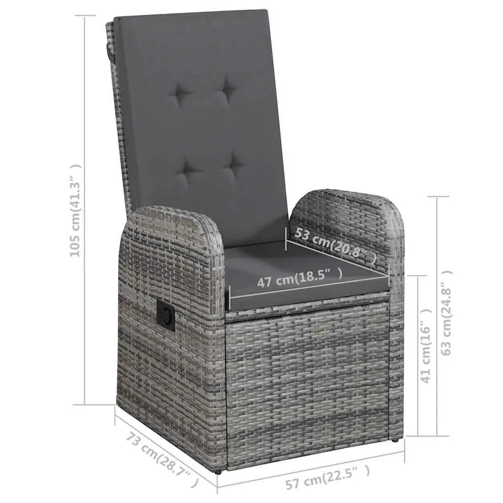 Garden Dining Set 3 Piece Outdoor Table Chairs Rattan Grey