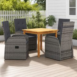 Garden Dining Set 5 Piece Outdoor Furniture Table Chairs Reclining Grey