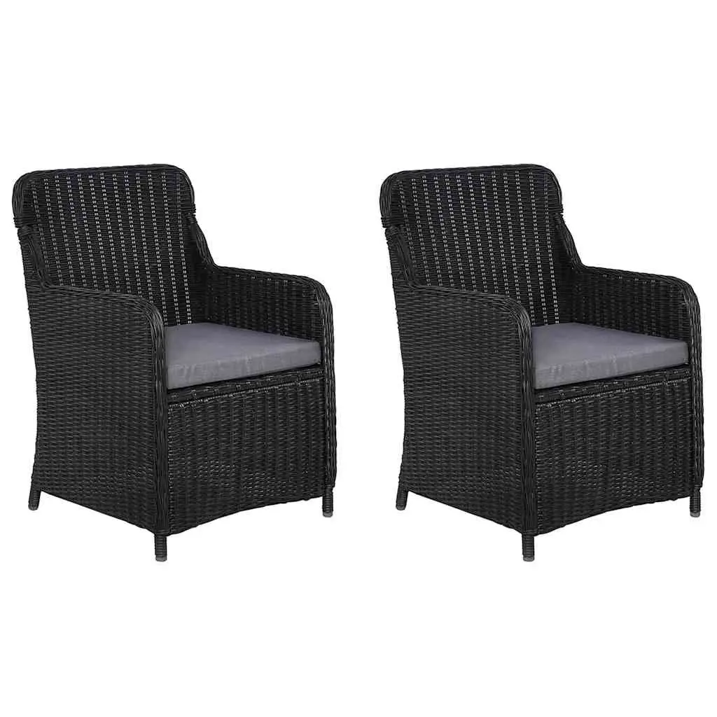Garden Dining Set 3 Piece Outdoor Table and Chairs Black Acacia Wood and Rattan