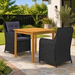 3 Piece Garden Dining Set Black Acacia Wood Chairs Table Outdoor Furniture