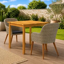 Garden Dining Set 3 Piece Brown Acacia Wood Rattan Chairs Outdoor Furniture