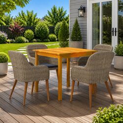5 Piece Garden Dining Set Outdoor Furniture Table Chairs Brown Acacia Wood