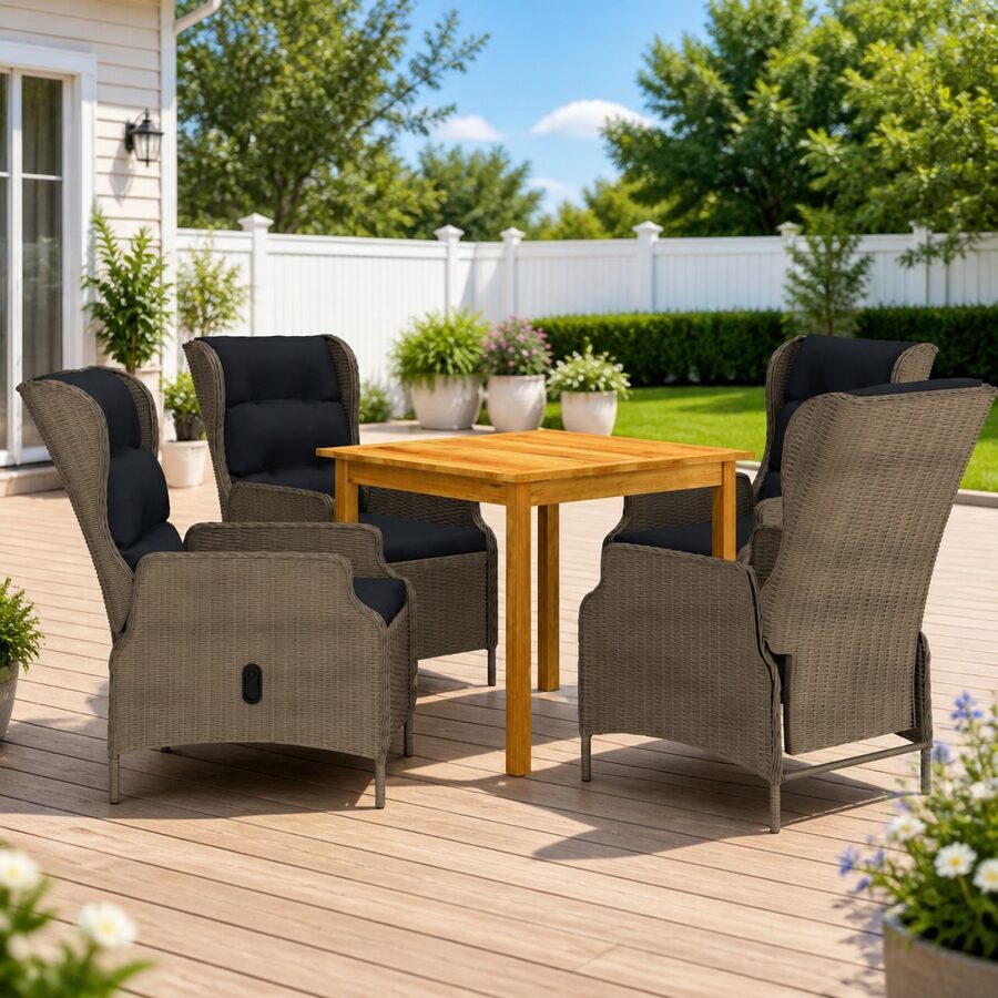 Garden Dining Set 5 Piece Outdoor Table Chair Brown Furniture Patio Seating