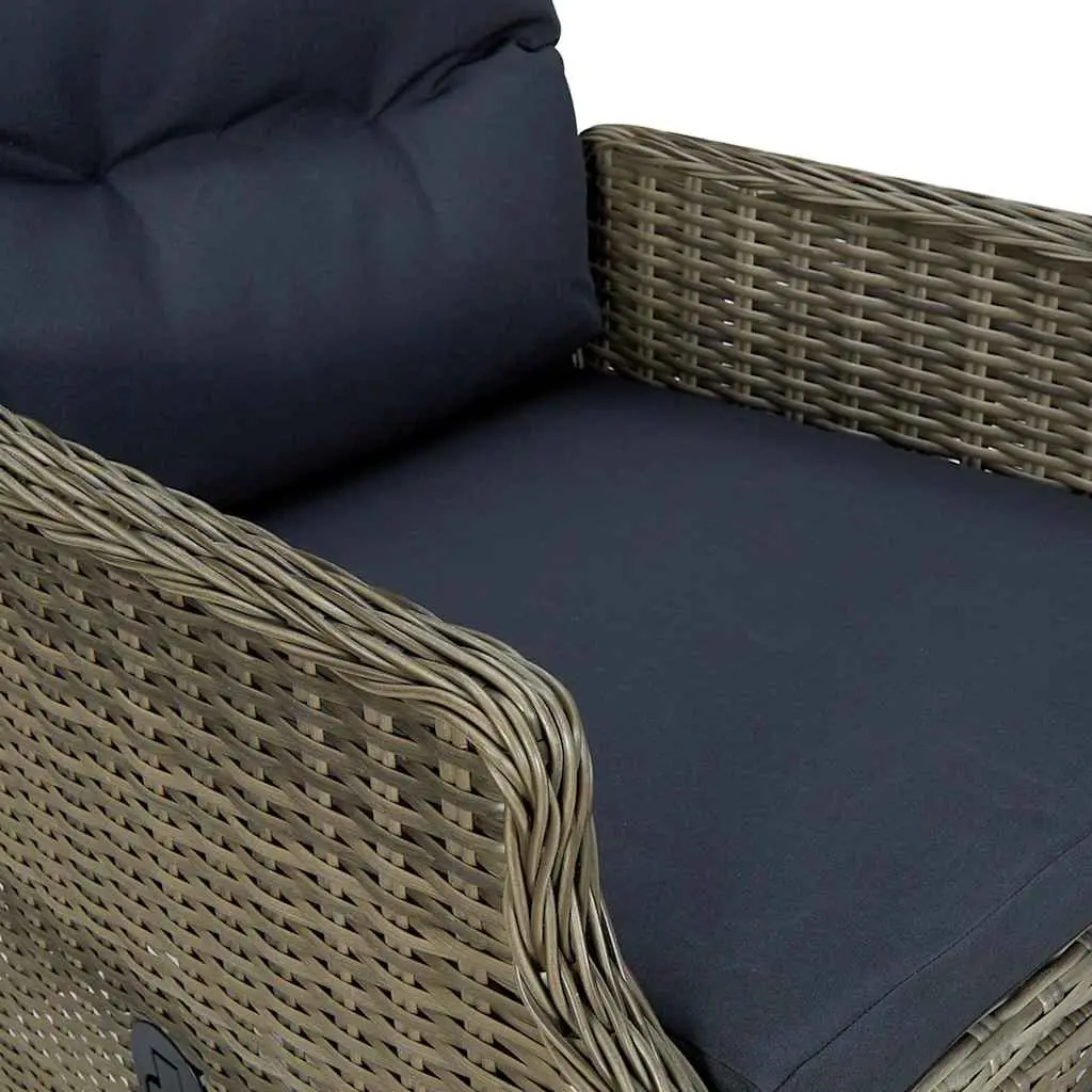 Garden Dining Set 5 Piece Outdoor Table and Chair Brown Acacia Wood and PE Rattan with Adjustable Backrest and Padded Cushions