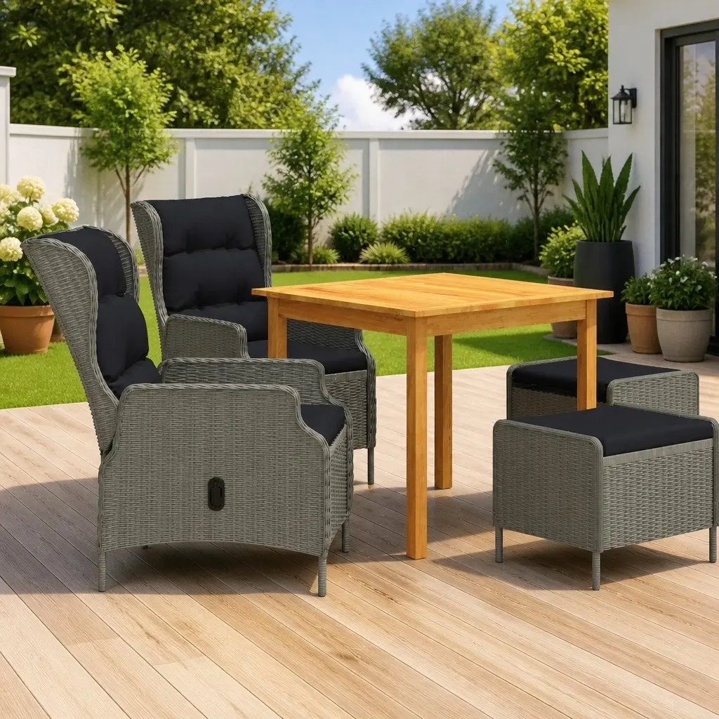 Garden Dining Set 5 Piece Outdoor Furniture Table Chair Stool Grey