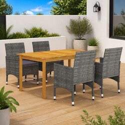 Garden Dining Set 5 Piece Outdoor Table Chairs Grey PE Rattan Steel Frame