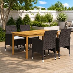 Garden Dining Set 5 Piece Brown Outdoor Table Chairs with Cushions