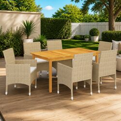 Garden Dining Set 7 Piece Outdoor Table Chairs Beige Patio Furniture