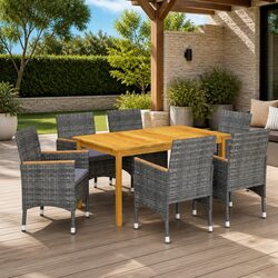 Garden Dining Set 7 Piece Outdoor Furniture Table Chairs Grey Patio Seating