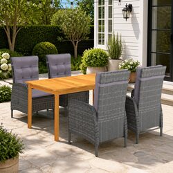 Garden Dining Set 5 Piece Grey Outdoor Furniture Table Chairs Patio Rattan