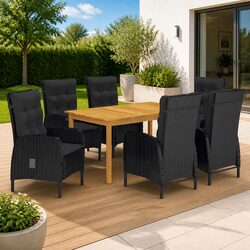 Garden Dining Set 7 Piece Outdoor Table Chairs Black Acacia Wood Rattan