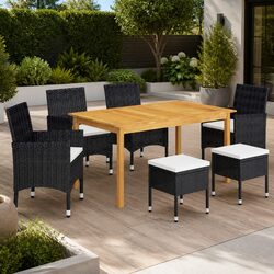 7 Piece Outdoor Dining Set Black Garden Table Chairs Stools Furniture Patio