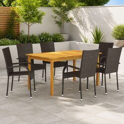 7 Piece Garden Dining Set Outdoor Table Chairs Acacia Wood Steel Frame
