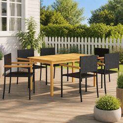 Garden Dining Set 7 Piece Outdoor Furniture Table Chairs Black