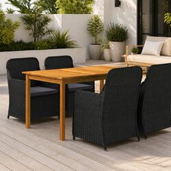 Outdoor Garden Dining Set 5 Piece Black Steel Rattan Chairs Table Furniture