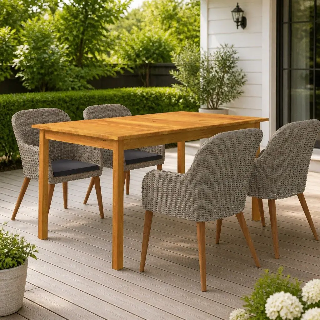 Garden Dining Set 5 Piece Brown Outdoor Furniture Table Chairs Patio Rattan