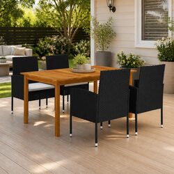 5 Piece Garden Dining Set Outdoor Table Chairs PE Rattan Steel Frame Black