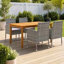 Garden Dining Set 5 Piece Outdoor Table Chairs PE Rattan Steel Frame Grey