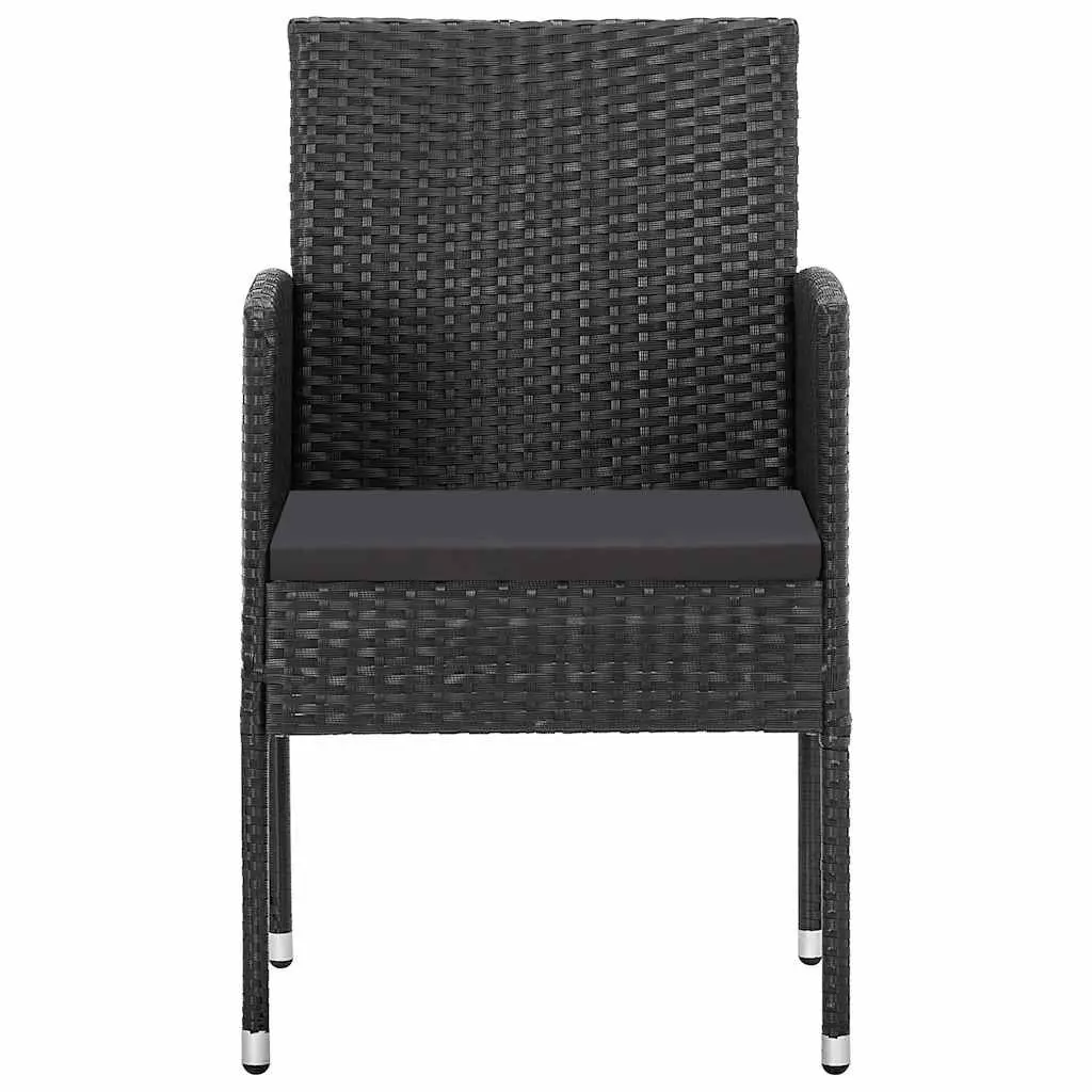 7 Piece Garden Dining Set Outdoor Table Chairs Acacia Wood Rattan Steel Frame Black