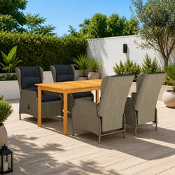 Garden Dining Set 5 Piece Outdoor Table Chairs Brown Patio Furniture