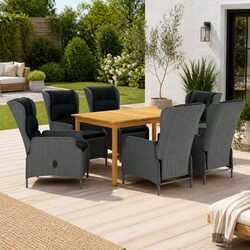 7 Piece Garden Dining Set Outdoor Table Chairs Grey PE Rattan Steel Frame