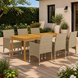 Garden Dining Set 7 Piece Outdoor Furniture Table Chairs Patio Beige