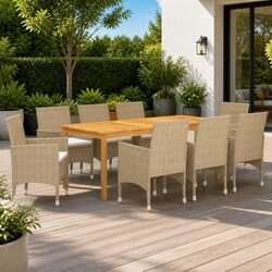 Garden Dining Set 9 Piece Outdoor Table Chairs Beige Rattan Patio Furniture