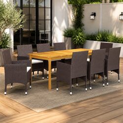 Garden Dining Set 9 Piece Brown Outdoor Table Chairs Rattan Furniture