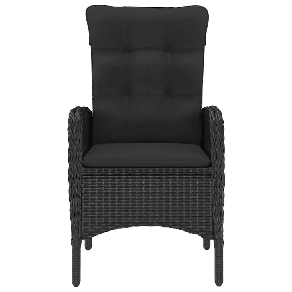 7 Piece Garden Dining Set Acacia Wood Table Steel Frame PE Rattan Chairs Black