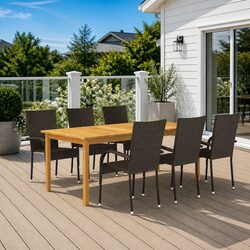 7 Piece Garden Dining Set Outdoor Table Chairs Acacia Wood PE Rattan Brown