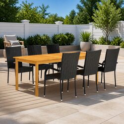 7 Piece Garden Dining Set Outdoor Table Chairs Black Weather-Resistant Rattan