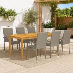 7 Piece Garden Dining Set Outdoor Table Chairs Acacia Wood PE Rattan Grey