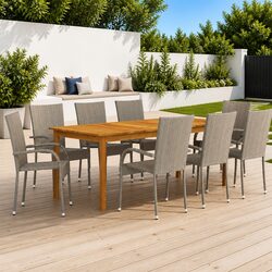 Garden Dining Set 9 Piece Grey Outdoor Furniture Table Chairs Patio Acacia