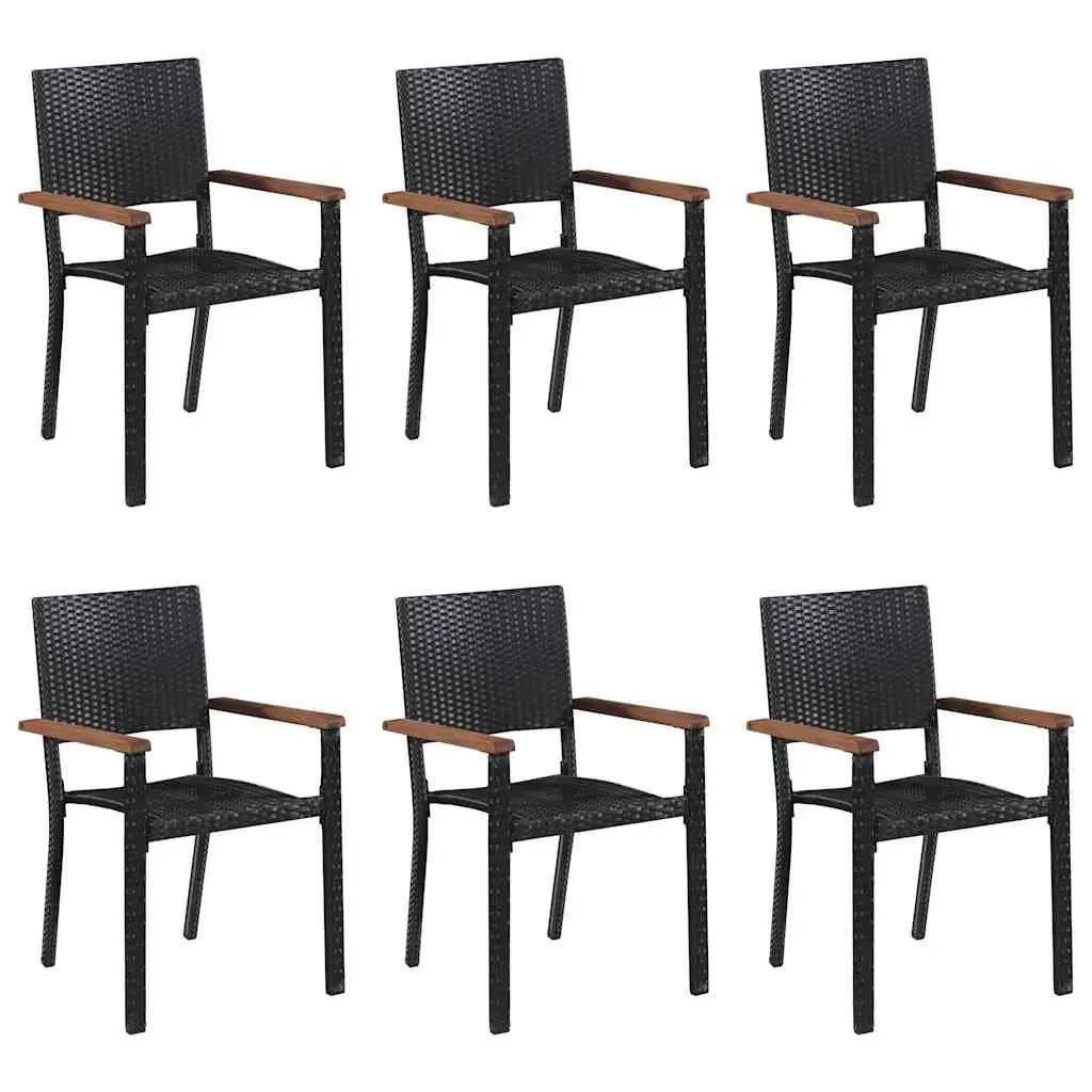 Garden Dining Set 7 Piece Outdoor Table Chairs Black Acacia Wood Steel Rattan
