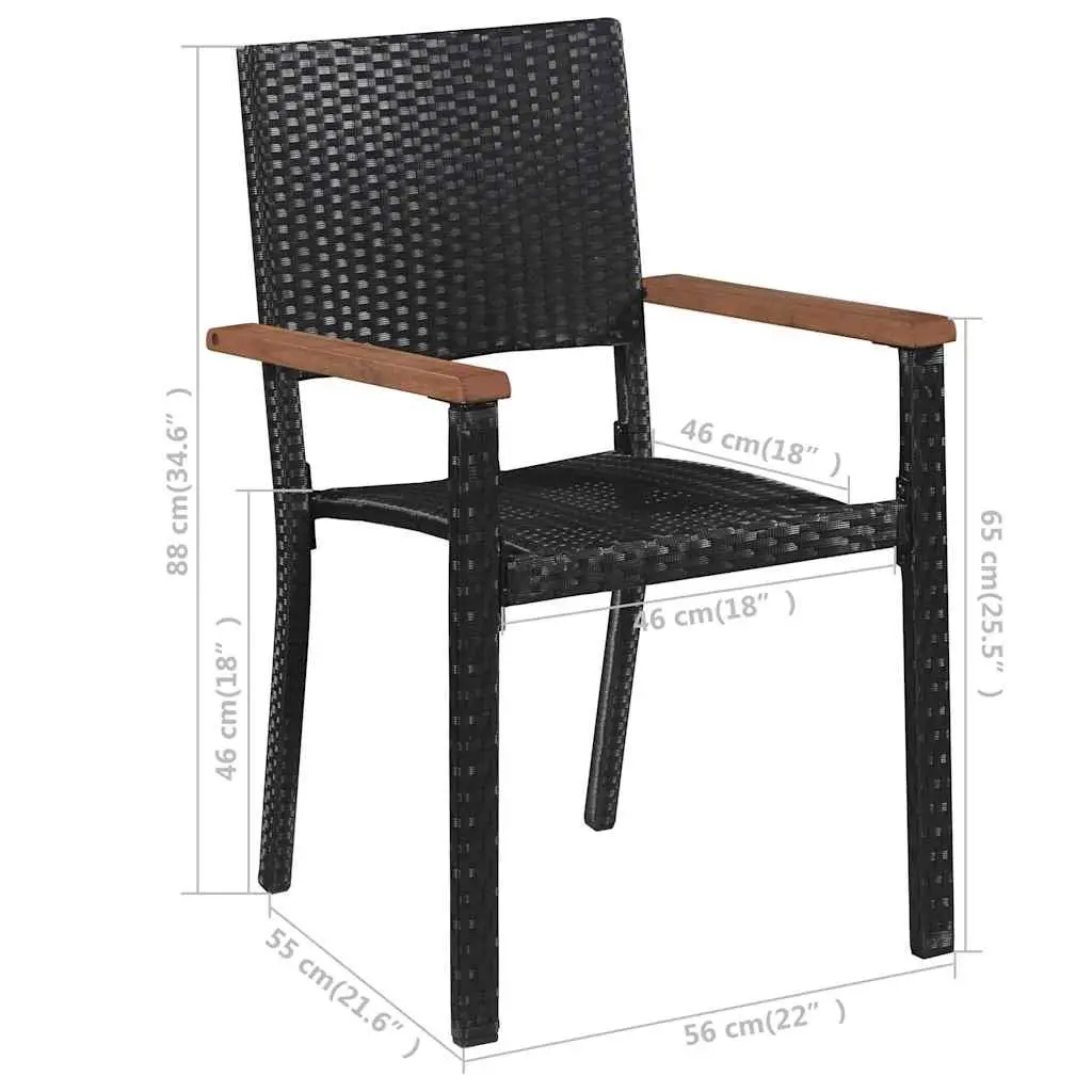 Garden Dining Set 7 Piece Outdoor Table Chairs Black Acacia Wood Steel Rattan