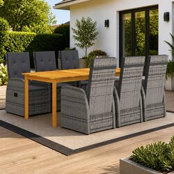 Garden Dining Set 7 Piece Outdoor Table Chairs Cushions Grey Patio Furniture