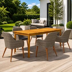 Garden Dining Set 7 Piece Brown Acacia Wood Table Rattan Chairs Outdoor