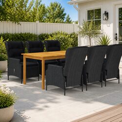 7 Piece Garden Dining Set Outdoor Table Chairs Dark Grey Acacia Wood Steel Frame