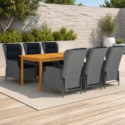 7 Piece Garden Dining Set Outdoor Furniture Grey Acacia Wood Steel Frame Chairs