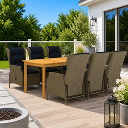 7 Piece Garden Dining Set Brown Outdoor Furniture Table Chairs