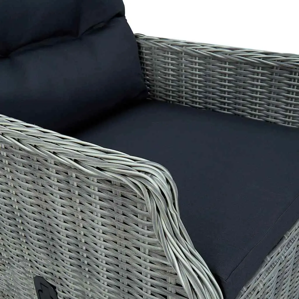 9 Piece Garden Dining Set Acacia Wood Table Steel Rattan Chair Grey Outdoor