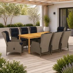 Garden Dining Set 9 Piece Outdoor Furniture Brown Table Chairs Rattan