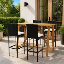 5 Piece Garden Bar Set with Cushions Outdoor Patio Furniture Black